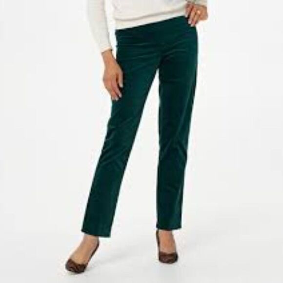 ISAAC MIZRAHI LIVE! HOLIDAY GREEN SLIM PULL ON COMFORT VELVET PANTS  - NWOT SZ S - Picture 2 of 16